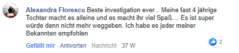 Alexandra Florescu: Beste Investition ever – Meine fast vier jährige Tochter macht es alleine und es macht ihr Spaß. Es ist super, würde den nicht mehr weggeben.