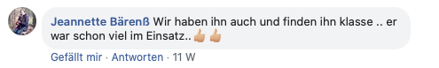 Jeannette Bärenß: Wir haben ihn auch und finden ihn klasse – er war schon viel im Einsatz