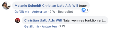 Melanie Schmidt zu Christian Uatb Atfs Will: Teuer! – Christian Uatb Atfs Will: Naja, wenn es funktioniert...